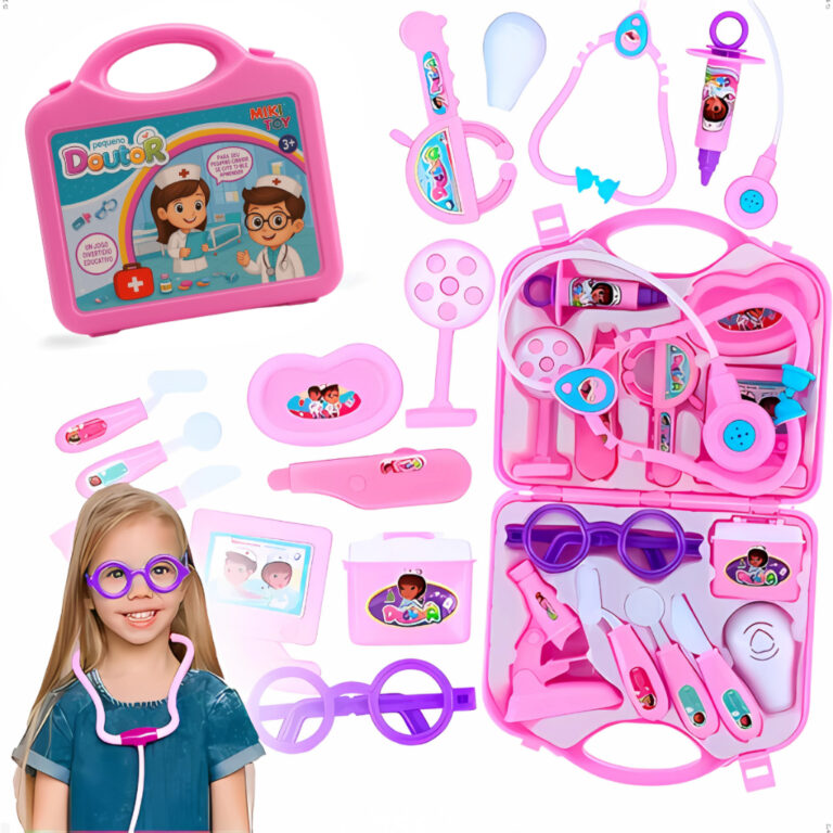 Kit Médico Infantil Rosa Menina Mala Portátil Br