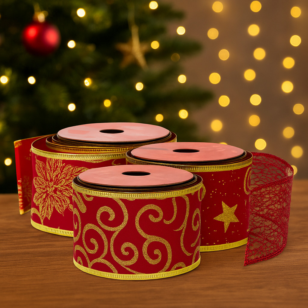 Fita Decorativa Aramada 2,7M Estilos Diversos para o Natal Glitter Decoração