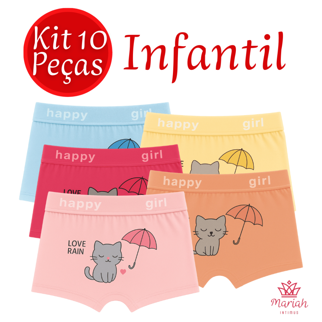 Kit 10/5/3 Calcinhas Infantil Boxer Para Meninas Tecido Respirável Cores Sortidas