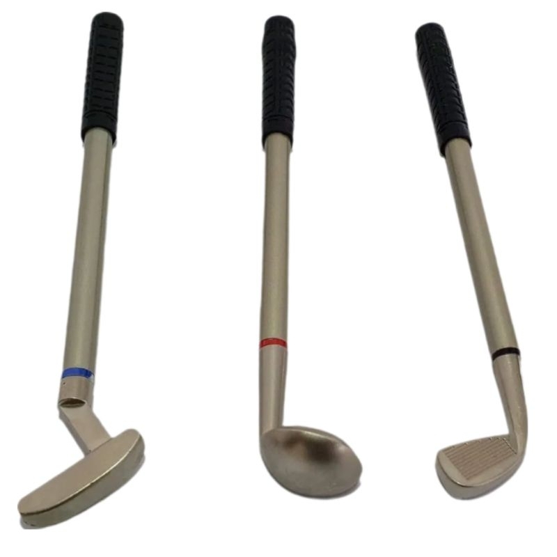3 CANETAS MINI TACO DE GOLF 3 MODELOS LUXO EM METAL 15CM ESCRITA AZUL