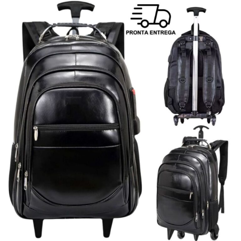 Mochila de Rodinha Carrinho Couro Reforçada Execu