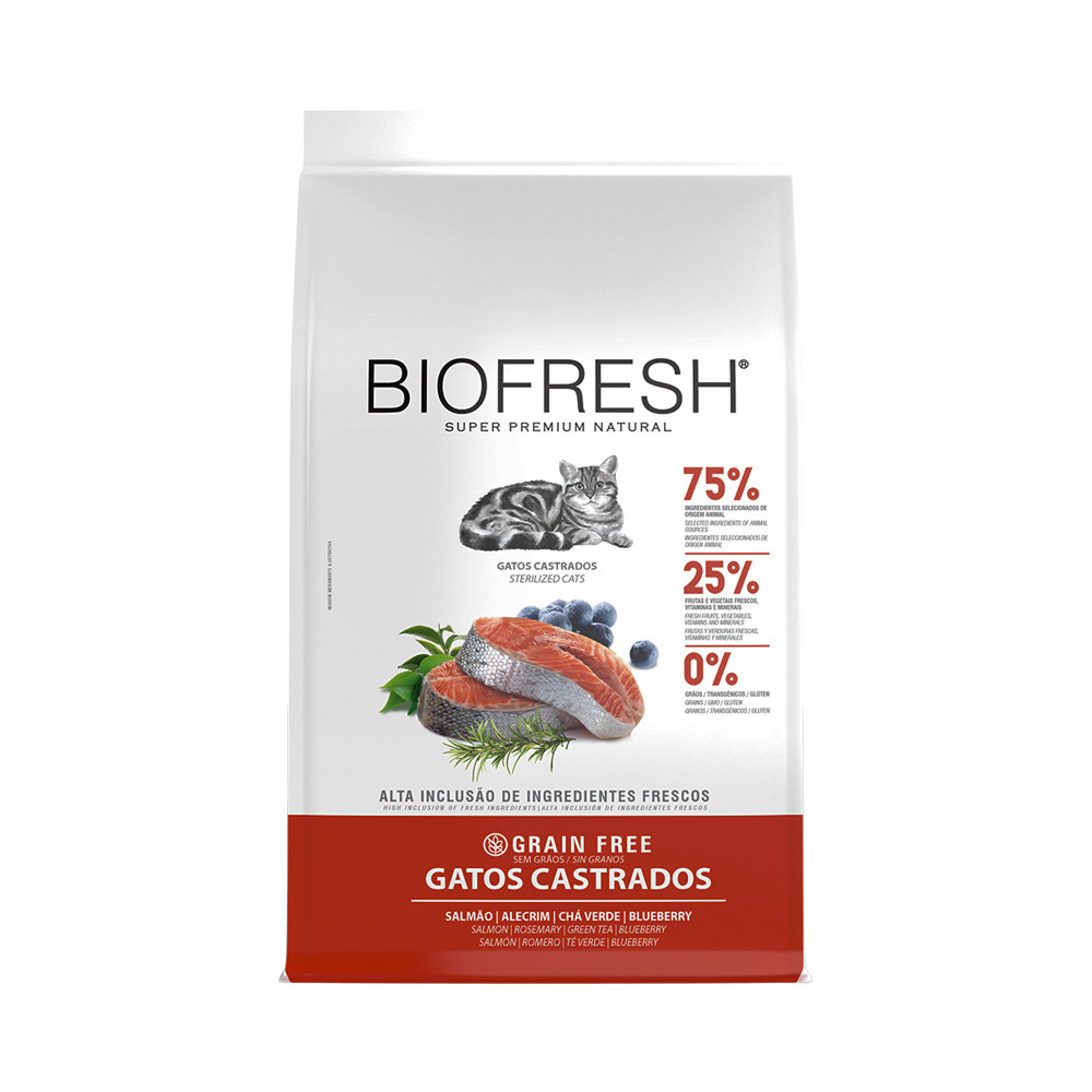 Ração 7,5kg Biofresh Super Premium Gatos Castrados Sabor Salmão