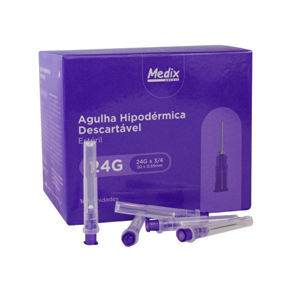 Agulha Hipodérmica Descartável Medix 20×0,55mm 24G – Caixa com 100 un Roxa