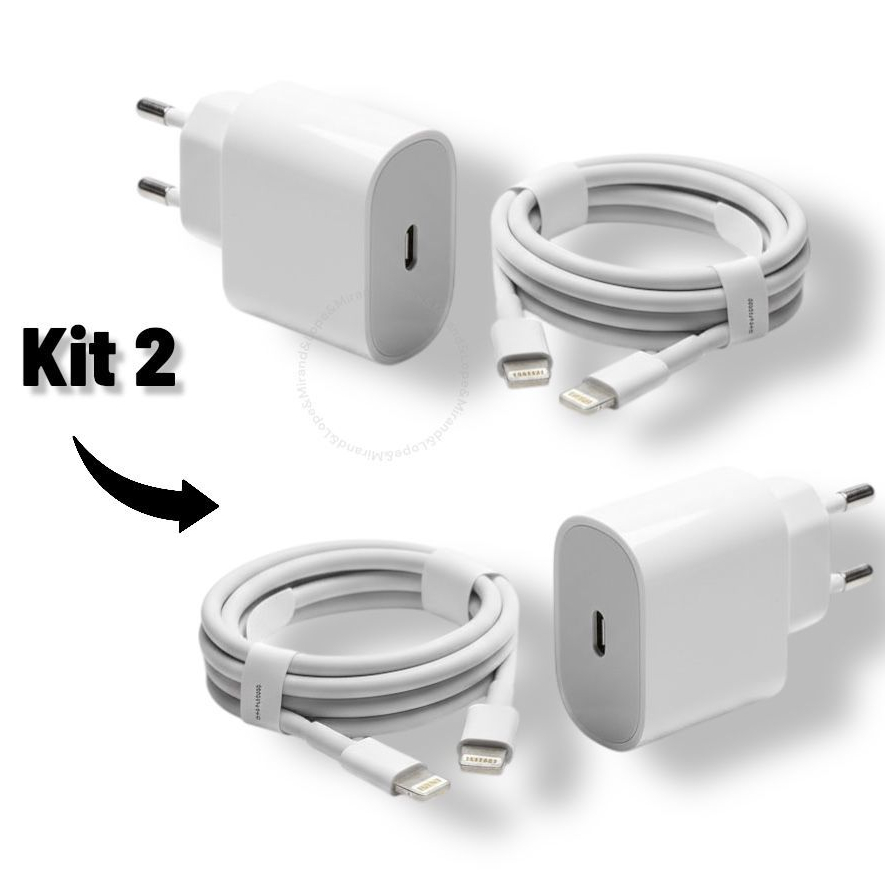 Kit 2 Carregadores Turbo Fonte com Cabo Carregamento Rápido 20W