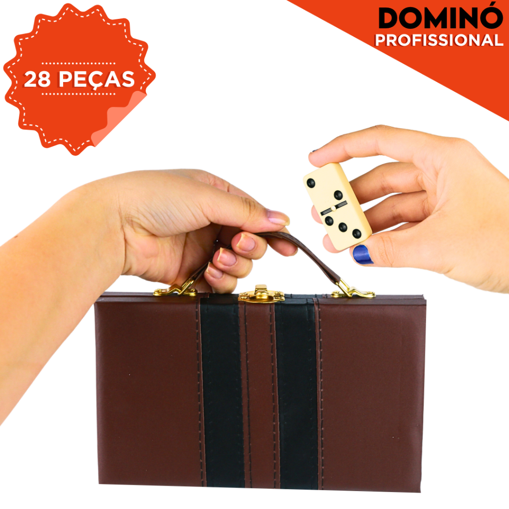 Domino Profissional De Osso Premium Pedras Grandes C/Maleta 10Mm Com 28 Peças Fácil de Jogar – SH