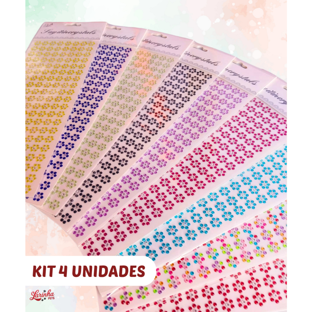 Brilho Adesivo para Pet – 4 Unidades com 160 adesivos – Cores sortidas
