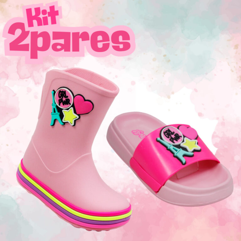 Kit 2 Galocha+ Slide Paris Infantil Menina Confort