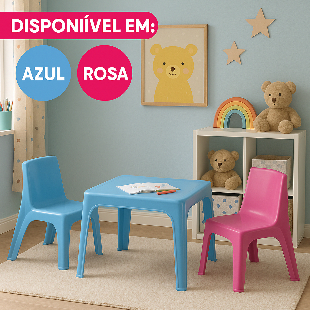 Mesinha Infantil com Cadeira Azul ou Rosa – Mesa Criança