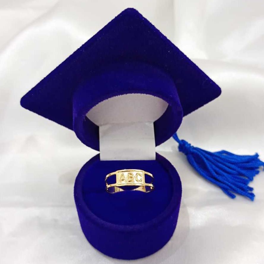 Anel De Formatura ABC Infantil Regulável Com Caixinha Capelo Banhado a Ouro 18k – Anel Escolar