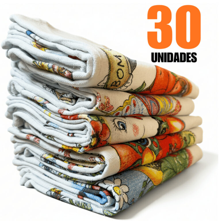 Kit Pano de prato atacado estampado com bainha 100