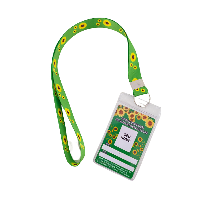 Crachá Girassol de papel + Cordão Girassol +  po
