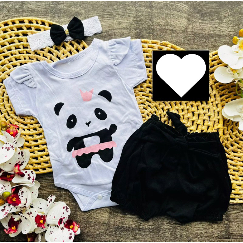 Conjunto Romper Body de Bebê Menina Tematico Mesversario Verão Pandinha Panda Fofo