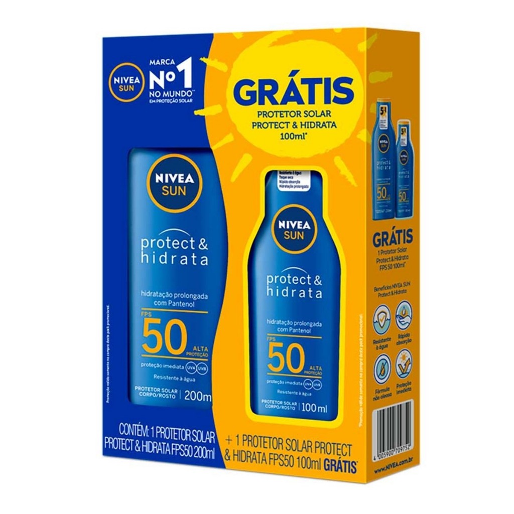 KIT NIVEA Protetor Solar Corporal  FPS50 200ml GRATIS FPS50 100ml BBB26