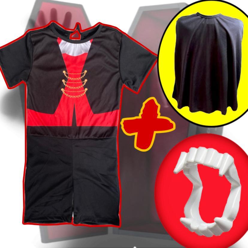 Fantasia Vampiro Infantil Com Capa E Dentadura Helloween Carnaval Moda Infantil Criança Tema De Aniv