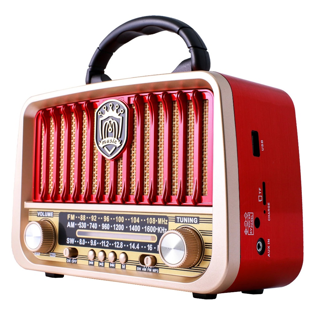 Rádio Retro Portátil Bluetooth Madeira com Lanterna Recarregável Cabo de Força 110/220