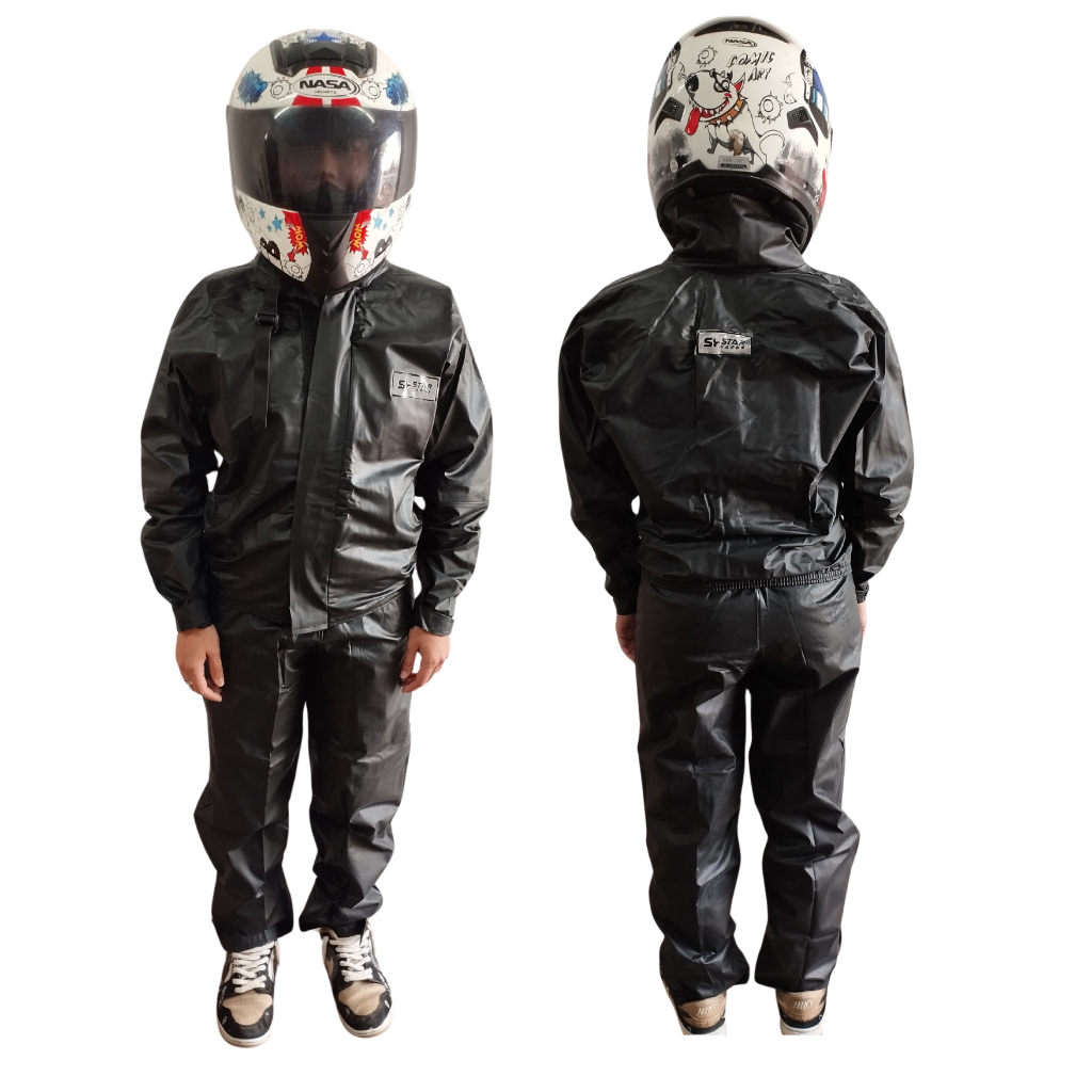 Capa De Chuva Infantil Unissex – Conjunto Calça Jaqueta Impermeável Urbano Pvc – Moto / Criança