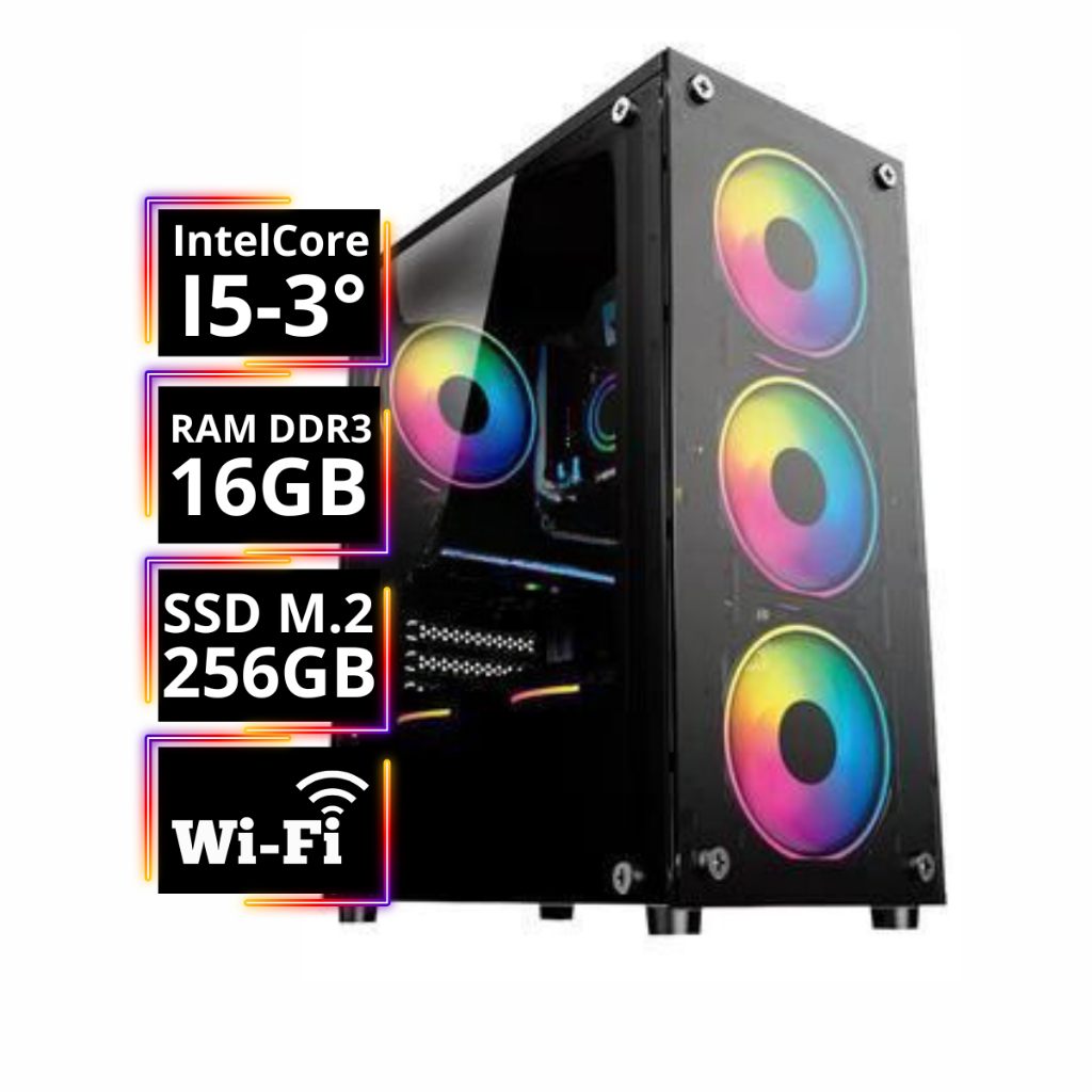 Pc Gamer Barato Cpu Computador Intel Core i5-3°, 16gb Ram, Ssd 240gb + 4 Fans + Wi-Fi