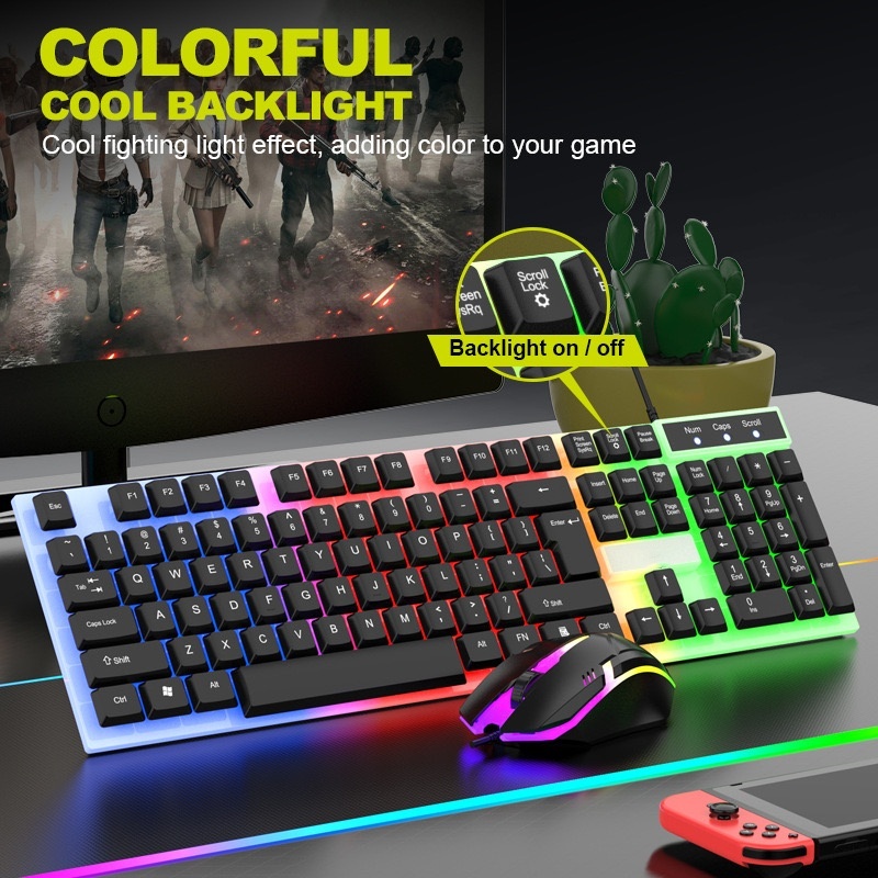Kit Gamer Teclado Semi Mecânico RGB + Mouse 3200 DPI LED USB  PC e Notebook Jogos e Trabalho H8