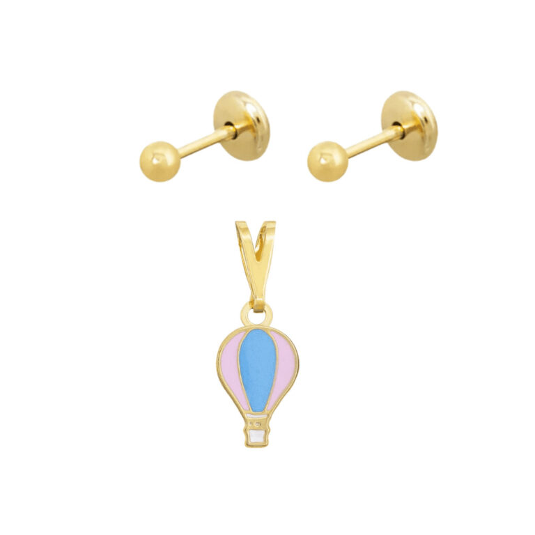 Conjunto Infantil Brinco Bola e Pingente Balão Ba