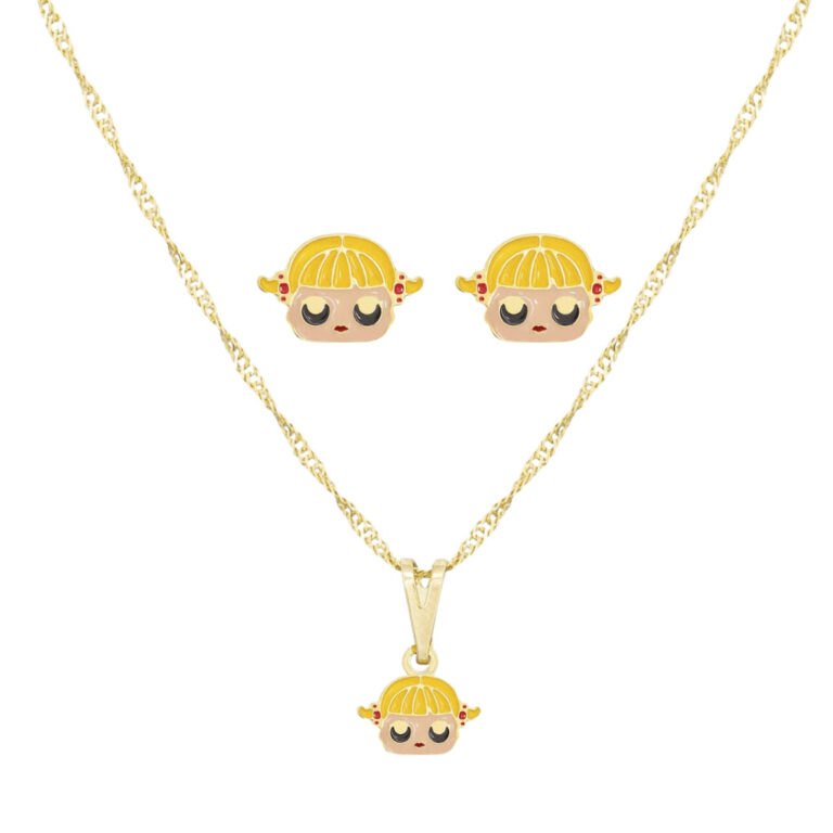 Conjunto Infantil Boneca Loira Banhado a Ouro