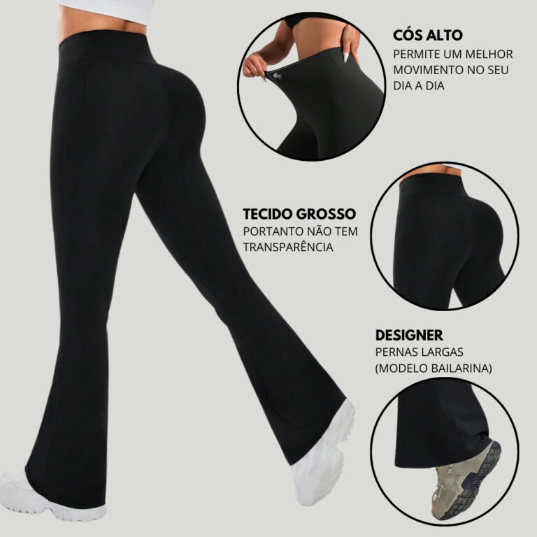 Calça Legging Feminina Flare Preta Cintura Alta
