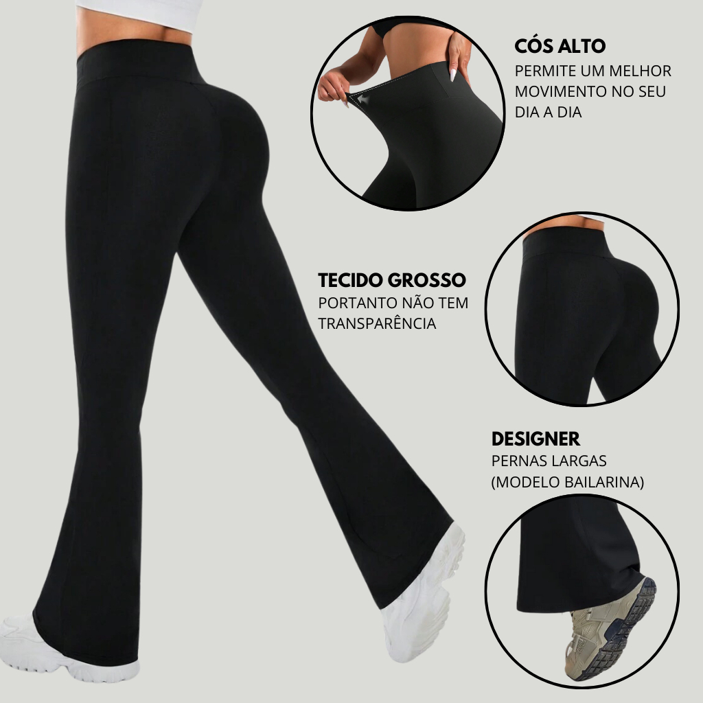 Calça Legging Inverno Feminina Flare Preta Cintura Alta