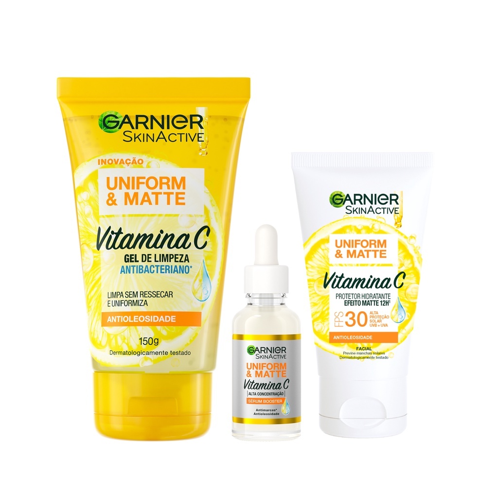 Kit Garnier Antimarcas Vitamina C – Sérum Antimarcas 15ml + Gel de Limpeza 150ml + Protetor Hidratan