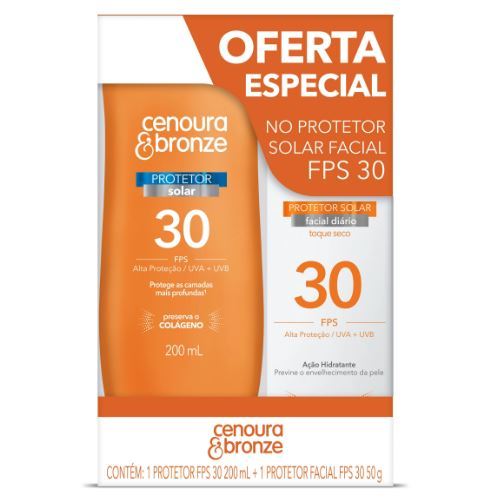 Kit Protetor Solar Cenoura E Bronze Facial FPS 30 