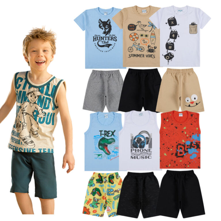 3 Conjuntos Infantil 6 pçs Masculino Camisa e Ber