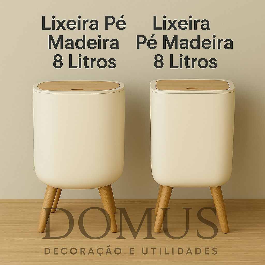Lixeira Pé de Madeira Com Tampa Click de Pressão Tipo Moderna Chic Penteadeira/Escritório/Banheiro