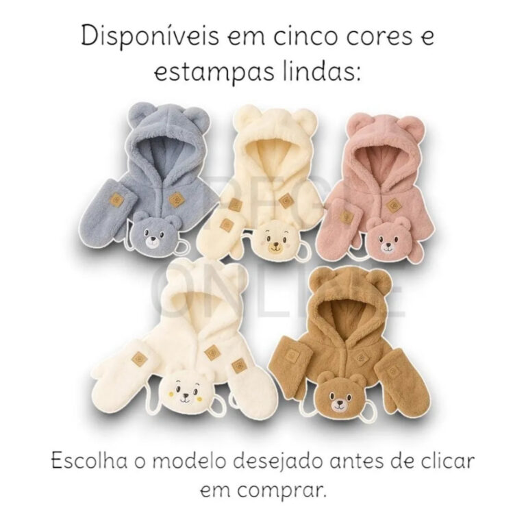 Kit Touca Cachecol Luva Máscara Infantil Térmica