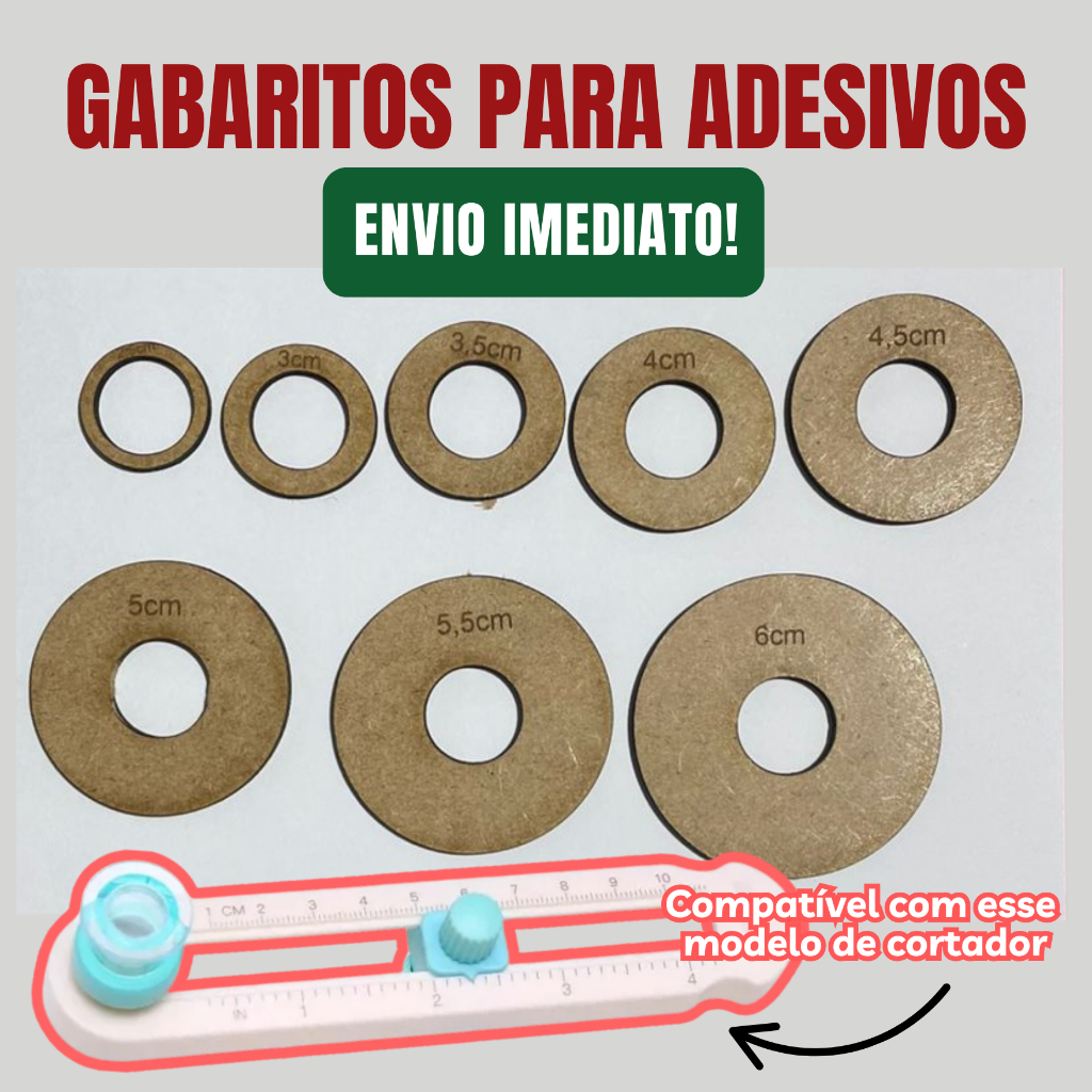 Kit Gabaritos para Cortador Circular KW-triO  8 Círculos de MDF para Adesivos Papel e Tags