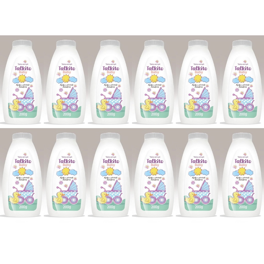 Kit 12un Talcos em Pó Talkito Baby Premium 200gr Cada