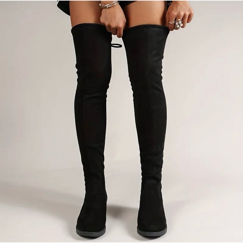 Bota over the knee Feminina Cano Alto Camurça Bico Fino  Elegância para Festas e Eventos