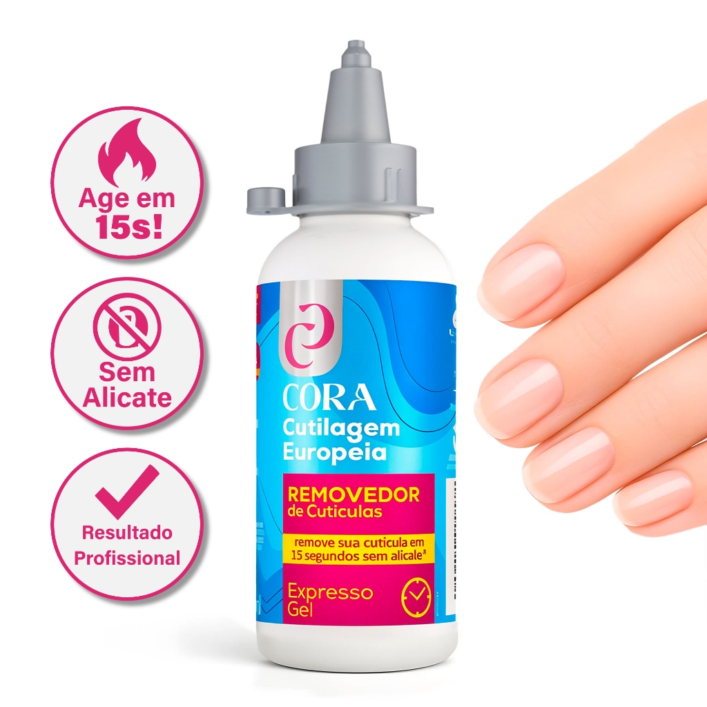 Removedor Cutículas 15 Segundos Gel Expresso 100ml Europeia Sem Usar Alicate Unhas Cora Manicure