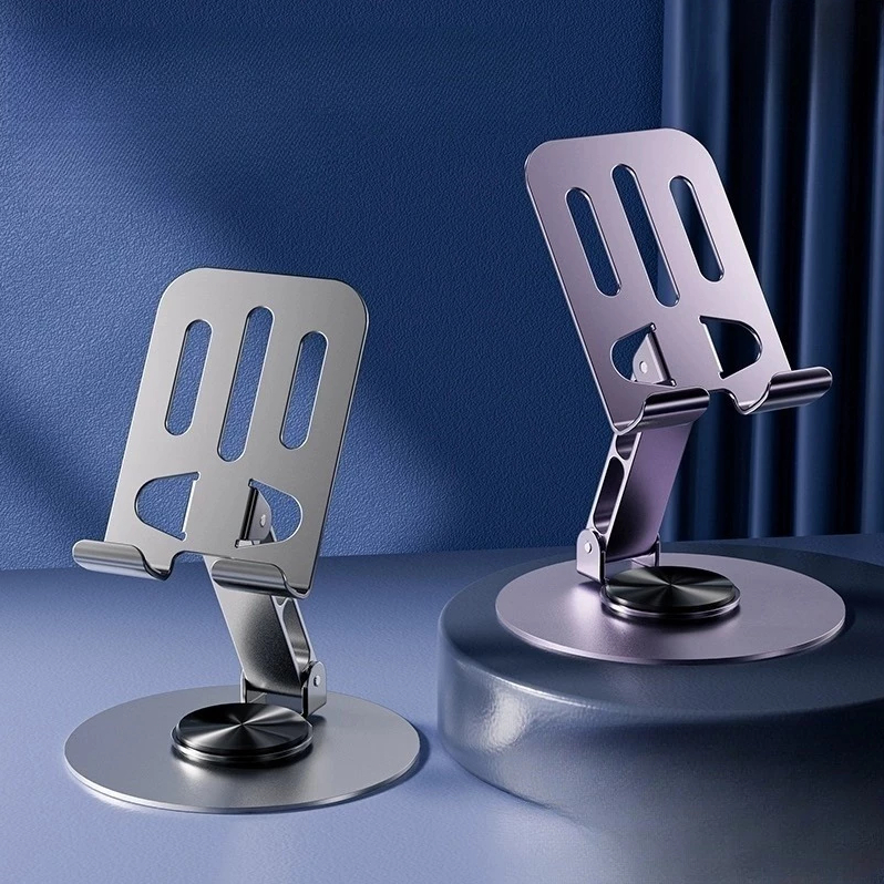 Suporte Alumínio de Mesa Base Rotatória Ajustável 360. Para Smartphones e Tablets
