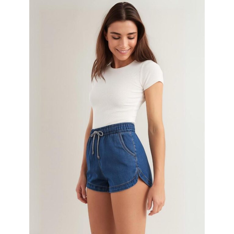 Shorts Jeans Jogger Azul Feminino Juvenil c/ Molet