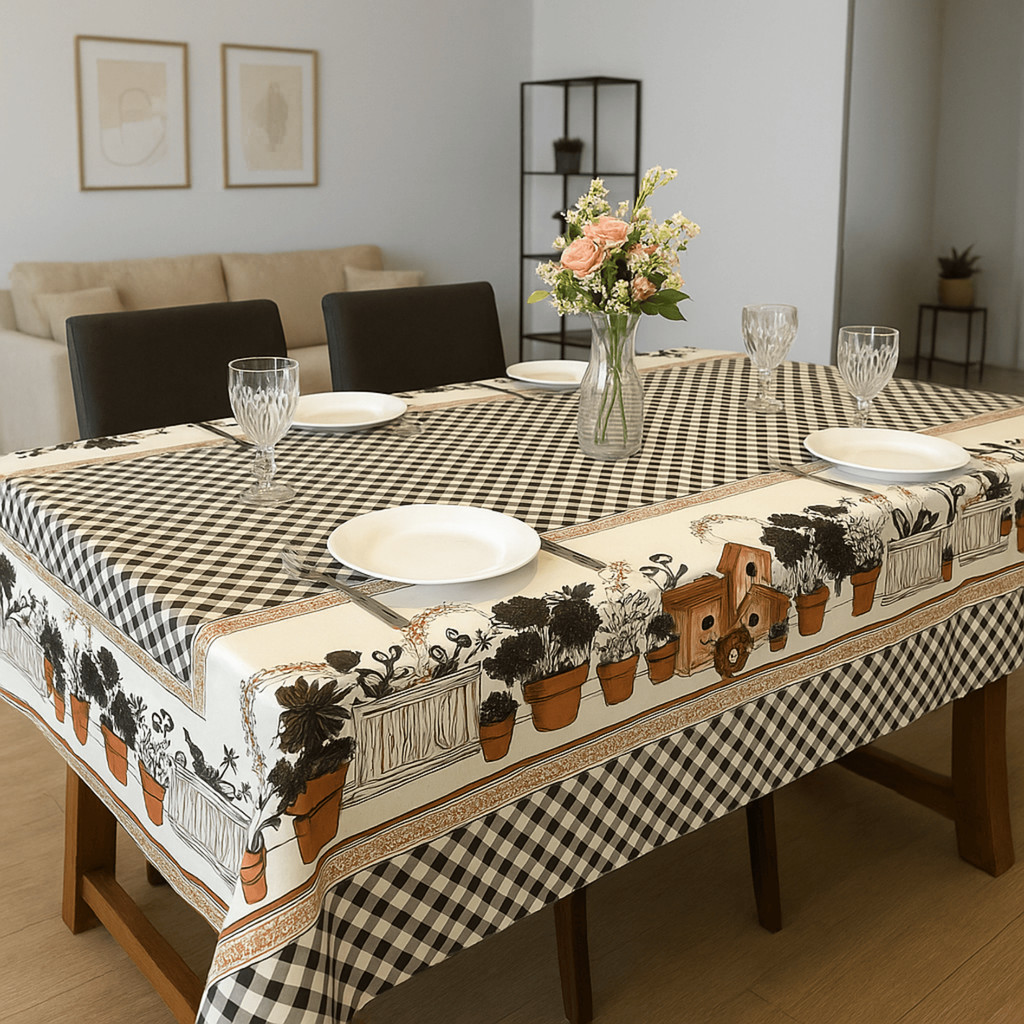 Toalha de Mesa Retangular Oxford Poliéster Lisa Estampada Lavável 4 6 8 10 12 Lugares Cozinha Jantar