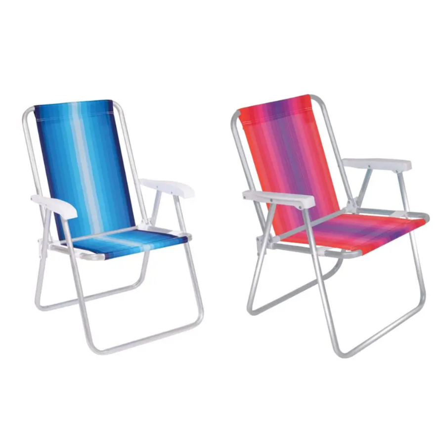 Cadeira De Praia MOR Alta 100% Alumínio Super Resistente Praia Verão Piscina Dobrável – Original Mor