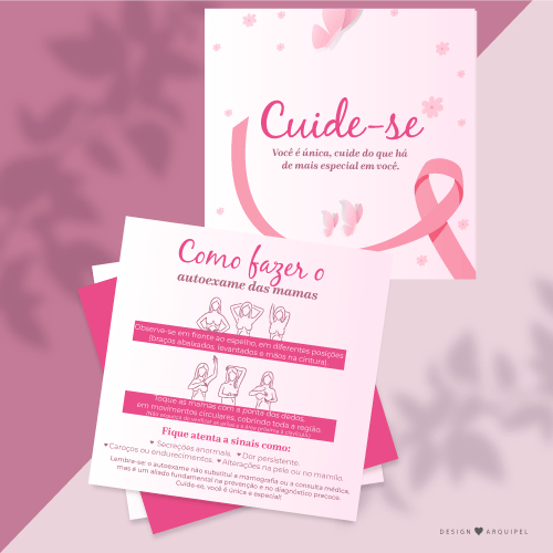 Cartão Outubro Rosa Autoexame e prevenção 9x9cm