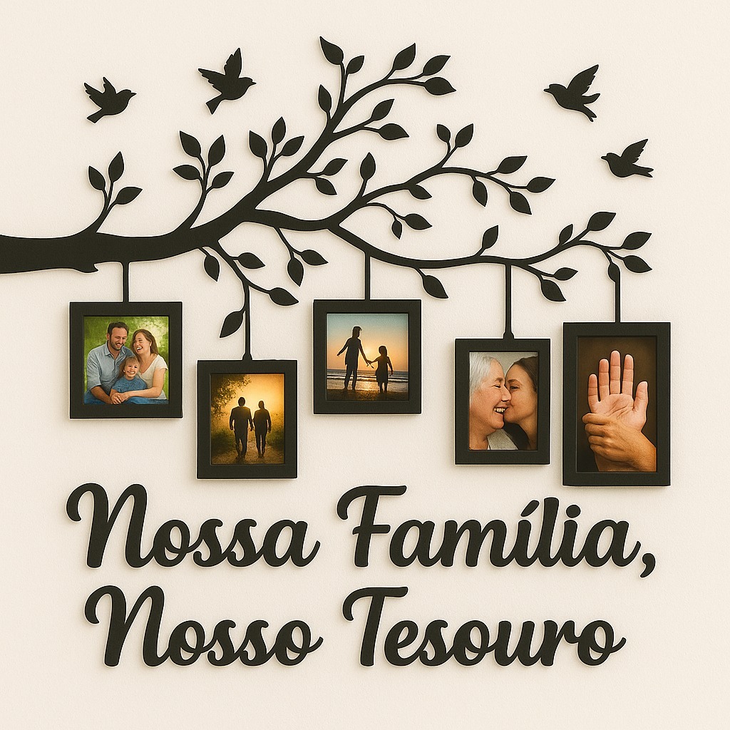 Quadro Decorativo em MDF 10×15 Árvore com Molduras para Fotos de Família
