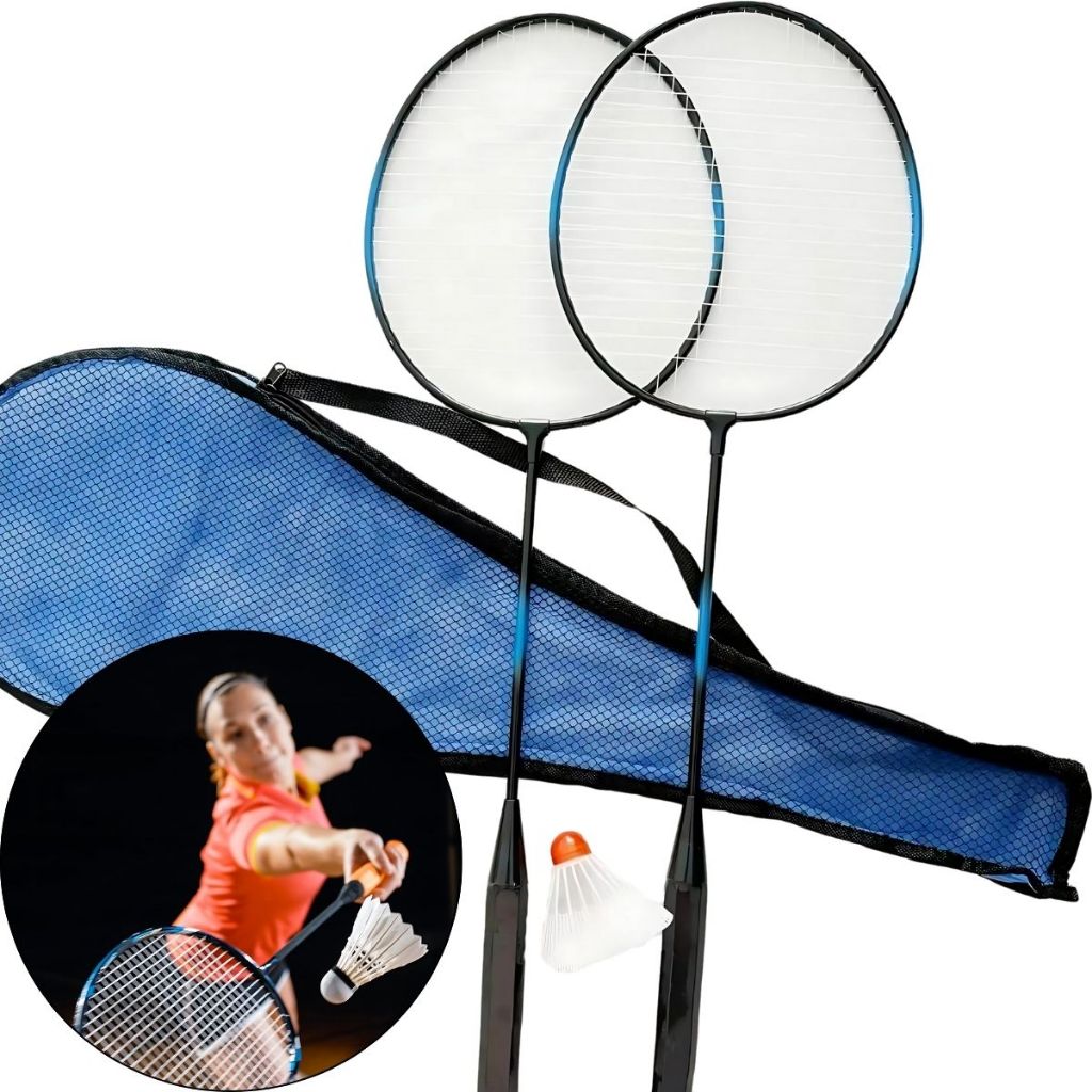 Raquete De Badminton Com 2 Unidades + 2 Petecas E Bolsa Resistente