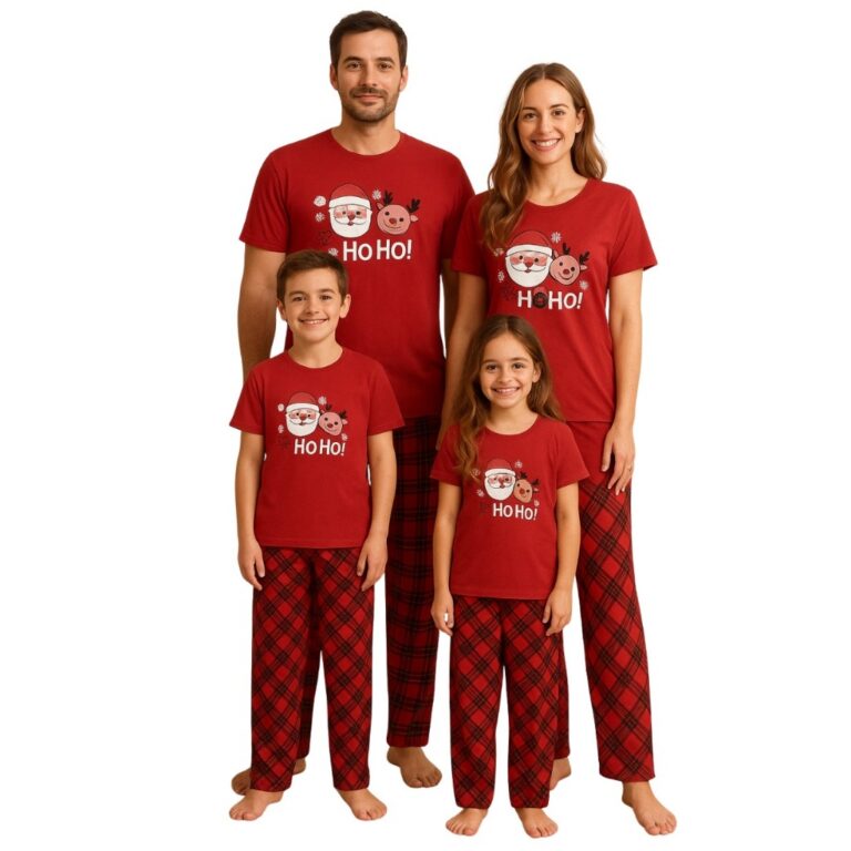 Kit Pijama Combinado Natal Família Meia Estação