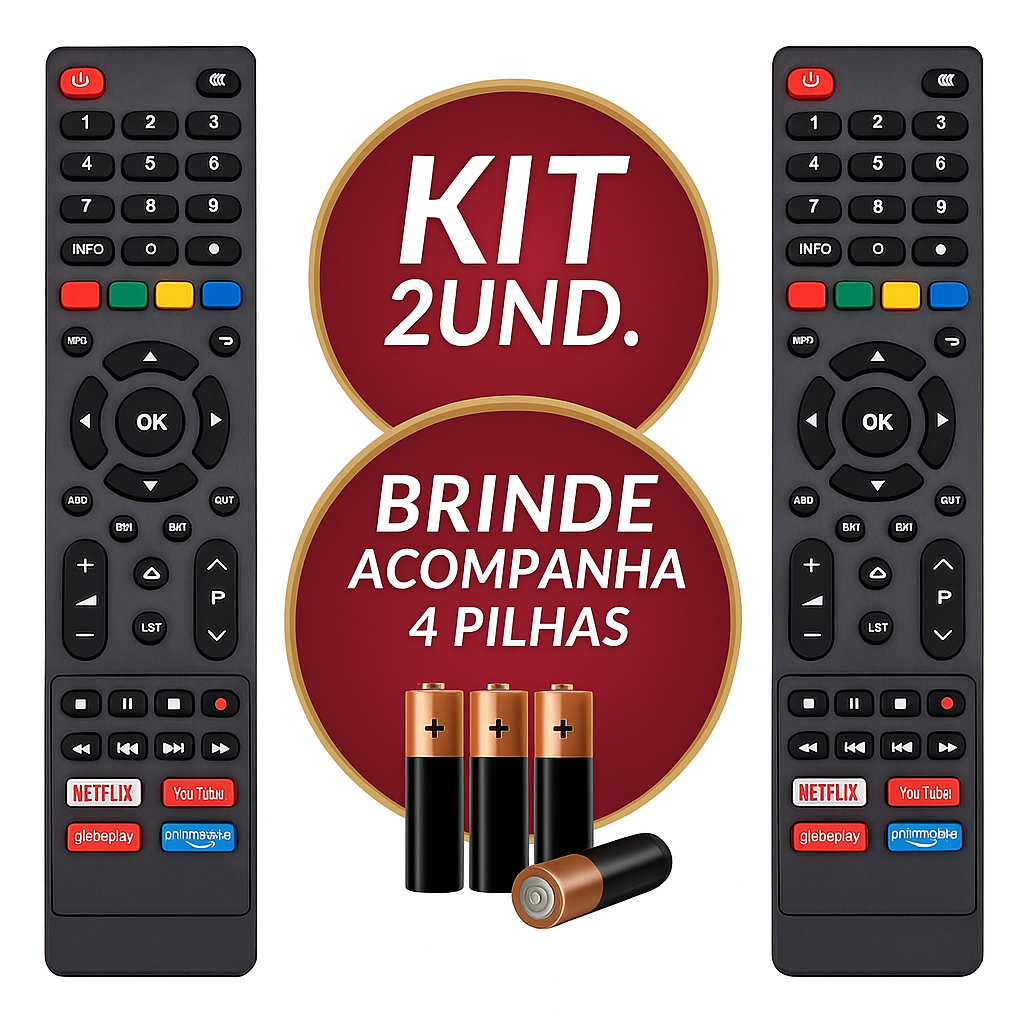 Kit  Controle Remoto TV Philco e Britânia Smart Compatível com Teclas Netflix, Globoplay, YouTube e