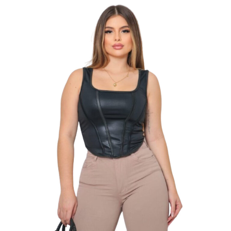 Blusa feminina cirrê imitando corselete Carnaval