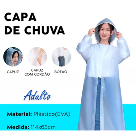 Capa de Chuva Transparente Infantil C/ Capuz para 
