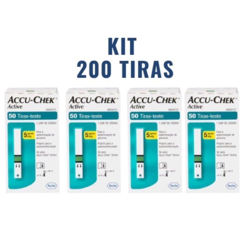 kit (4×50) 200 TIRAS ACCU CHEK ACTIVE PARA TESTE DE GLICEMIA