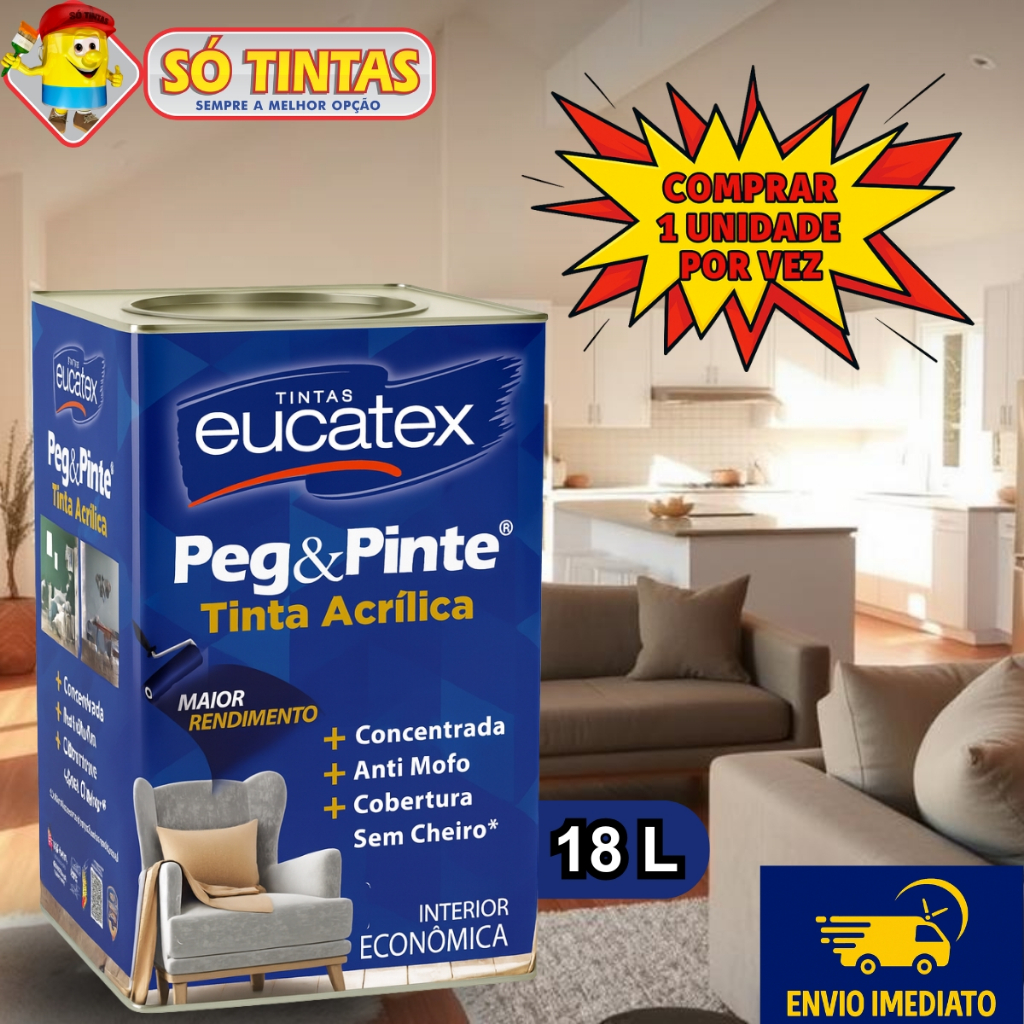 Tinta para parede Interna Econômica Anti Mofo Sem Cheiro Peg e Pinte Acrílica 18 Litros Eucatex