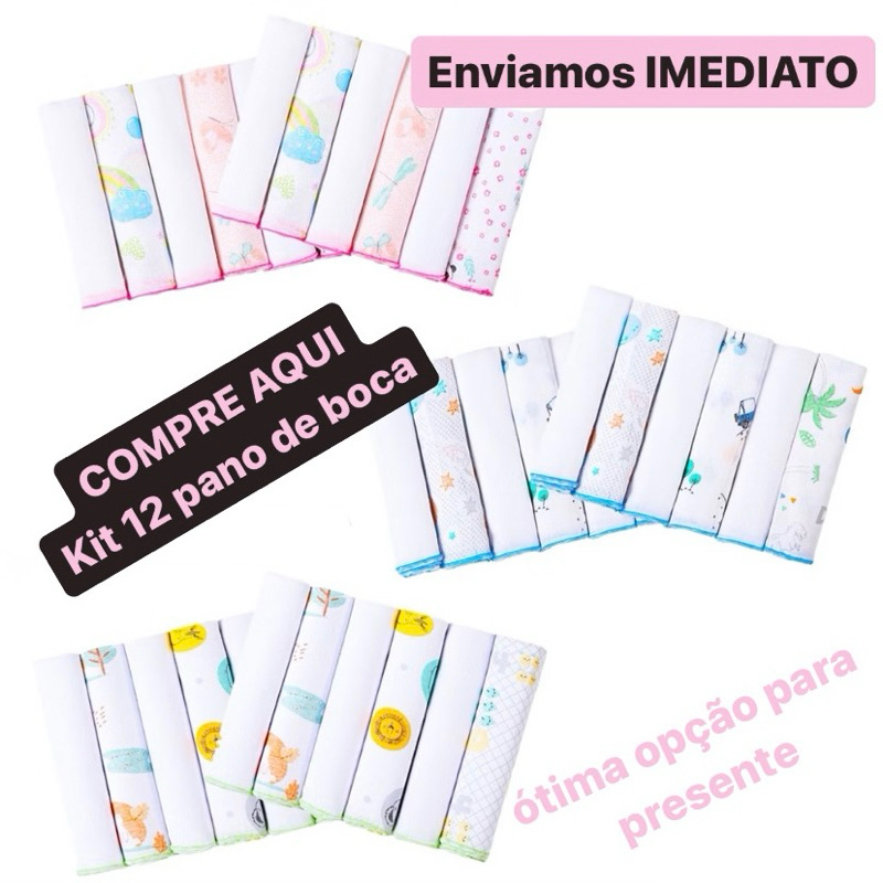 Paninho de Boca Bebê 100% Algodão 30x30cm | Kit 6 ou 12 Unidades – Macio e Absorvente