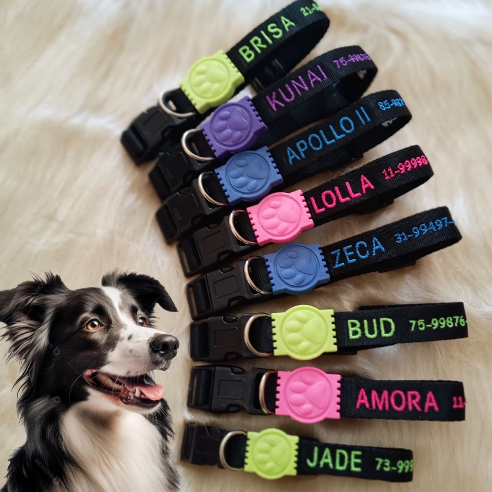 Coleira para Cachorro com Nome e telefone Personalizada Bordado Acessórios para o Pescoço Colar de I